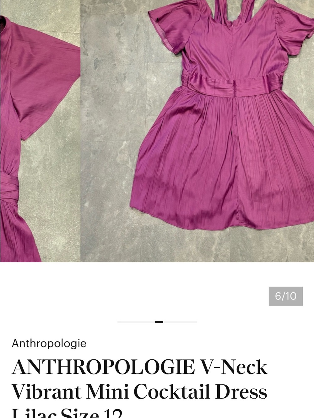 ANTHROPOLOGIE V-Neck Vibrant‎ Mini Cocktail Dress Lilac Size 12 - Picture 7 of 8
